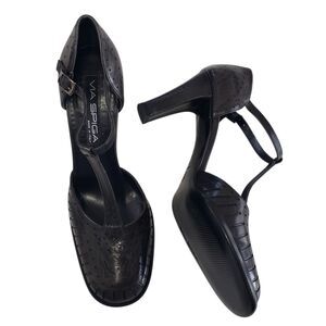 Via Spiga Women's Black Closed Toe Ankle Strap 3" Heels, Size 9.5 M